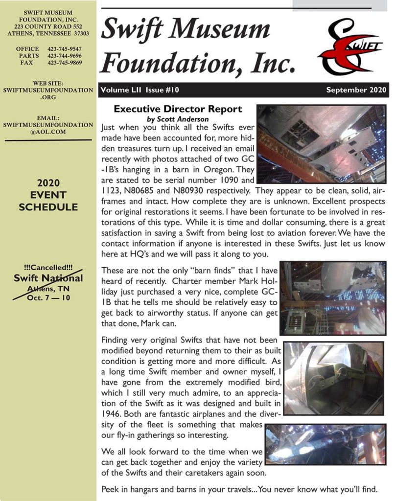 September 2020 Swift Museum Foundation Newsletter