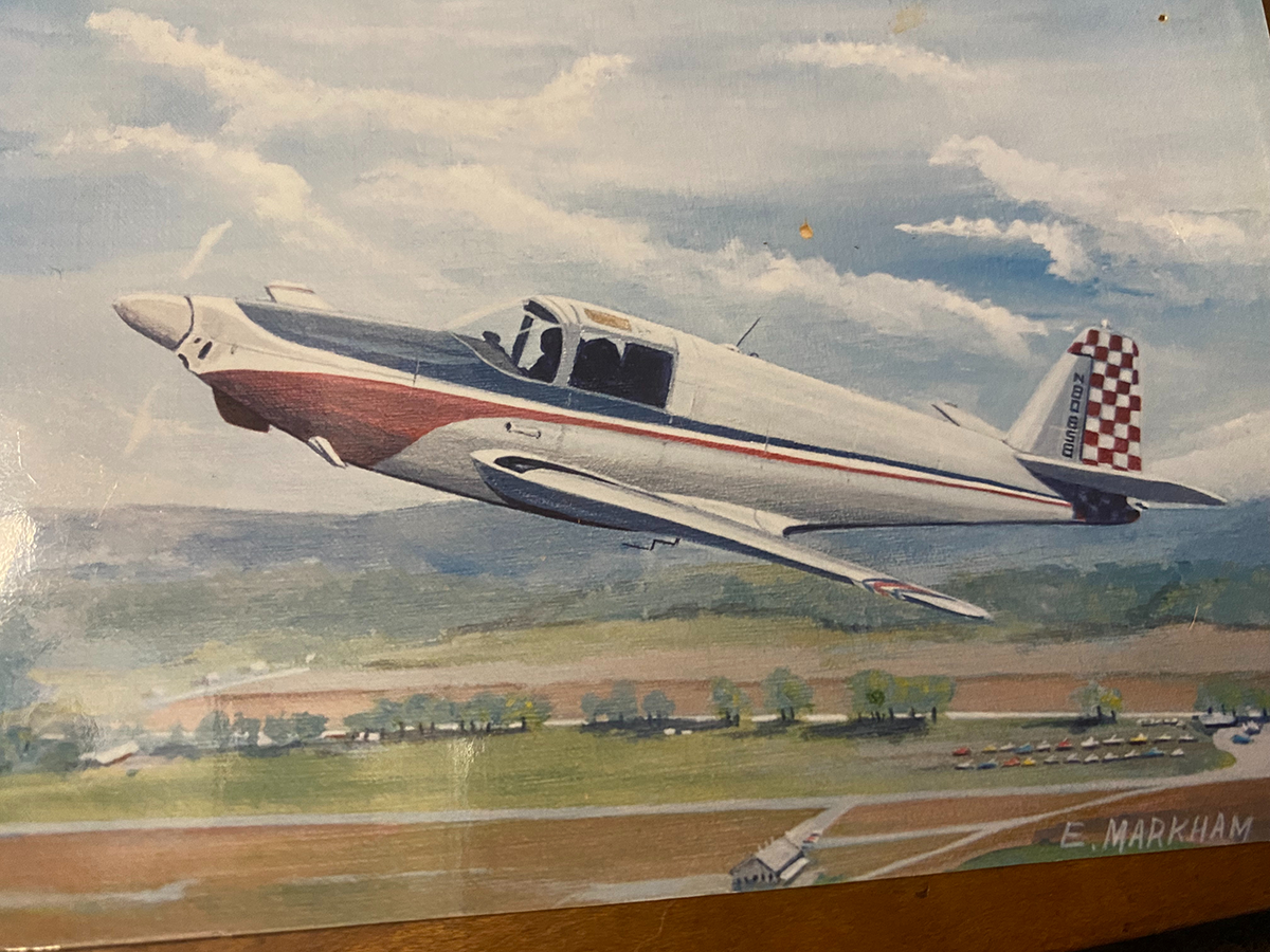 1946-Globe-Swift-GC1-B-in-flight-over-the-Great-Barrington-Airport